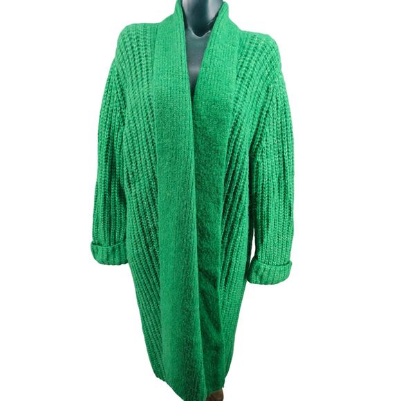 Emerald Green Fall Winter Knit Oversize Maxi Long Chunky Cardigan Sweater S 3622 - Picture 1 of 8